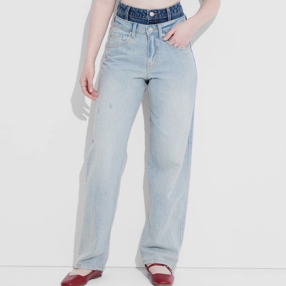 Wild Fable Light Blue Double Waist Mid-Rise 90's Relaxed Straight Jeans